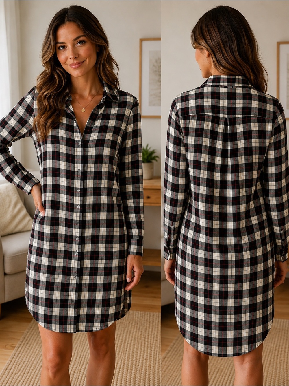 Marine Layer Navy, White & Red Plaid Button-Front Shirt Dress